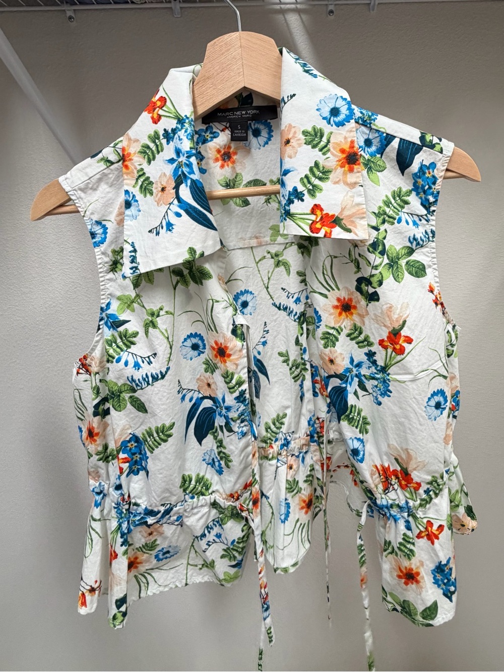 Marc New York White Floral Drawstring Sleeveless Tunic